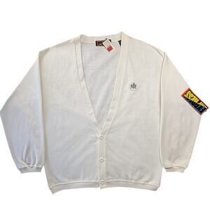 Vintage Deadstock Express Cardigan Sweater Large White Crest Cotton Made Chile